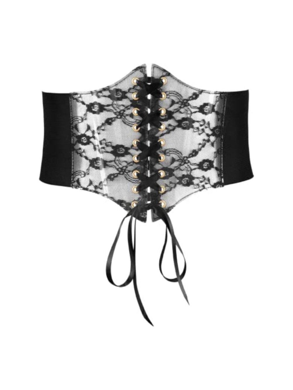 Women's Lace-up Corset Waist Belt PVC Lace Trim Elastic Wide Belt